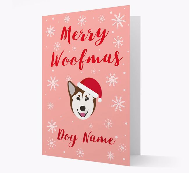 'Merry Woofmas {dogsName}' Card with your {breedFullName} Christmas Icon